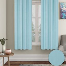 Aura Blue 2 Pieces Polyester Solid Blackout Window Curtain-image-3