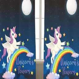 THEYAYACAFE Navy Blue & White Unicorn Rainbow Black Out Window Curtain-12