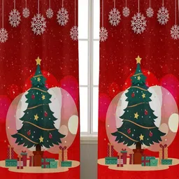 THEYAYACAFE Red 2 Pieces Christams Tree Room Darkening Window Curtains-9
