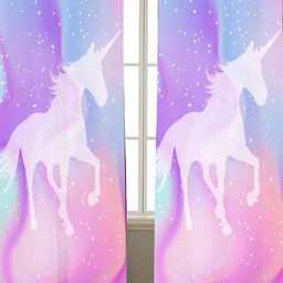 THEYAYACAFE Purple 2 Pieces Unicorn Stars Room Darkening Window Curtains-image-59
