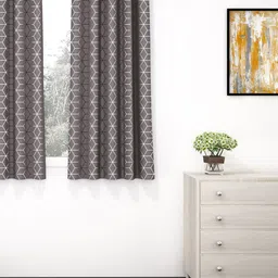 Story@home Grey & White Geometric Black Out Window Curtain-image-99