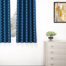 Story@home Blue & White Geometric Black Out Window Curtain-45