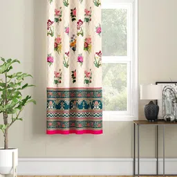 SEJ by Nisha Gupta Cream-Coloured & Pink Window Curtain-43