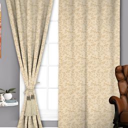 Parda Sansar Beige and Brown 2 Pieces Floral Printed Room Darkening Window Curtains-image-89