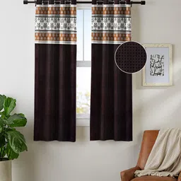 Nendle Brown & White Set of 2 Floral Room Darkening Window Curtain-image-57