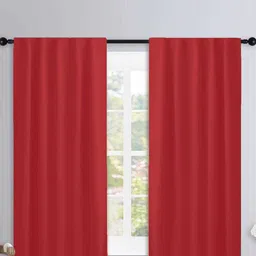 Lushomes Red 2 Pieces Rod Pocket Window Curtains-57