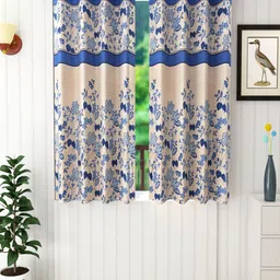 Homefab India Blue & Beige Set of 2 Floral Window Curtain-picture-3