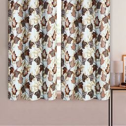 Aura White & Brown 2 Pcs Floral Printed Window Curtains-image-37