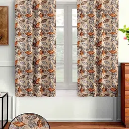 Aura Beige & Brown 2 Pieces Leaf Printed Window Curtain-24
