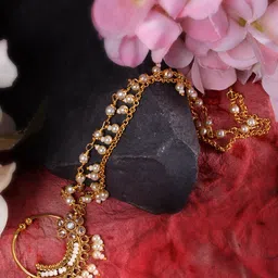 Saraf RS Jewellery Gold-Plated Pearl & Beads-Studded Clip-on Nosepin with Chain Extension-22