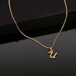 Estele Gold-Plated Alphabet U Pendant With Link Chain-8
