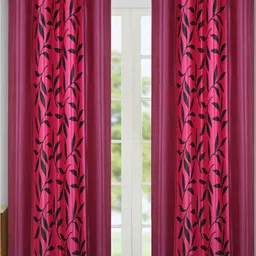 Aura Purple & Black  2Pcs Floral Room Darkening Door Curtain-image-89