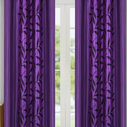 Aura Purple & Black 2Pcs Floral Room Darkening Door Curtain-image-90