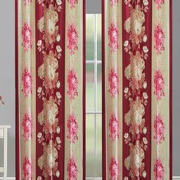 Aura Maroon & Beige 2 Pieces Floral Printed Room Darkening Eyelet Door Curtains-picture-22