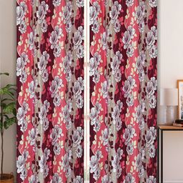 Aura Maroon & White 2 Pieces Floral Door Curtain-image-64