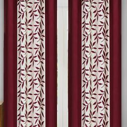 Aura Maroon & White 2 Pieces Floral Room Darkening Door Curtain-image-65