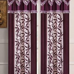 Aura Purple & White 2 Pieces Floral Room Darkening Door Curtains-image-94