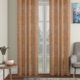 HOSTA HOMES Brown & Off White Set of 2 Floral Door Curtain-7