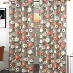Bajo's Grey & Coral 2 Pieces Floral Cotton Door Curtains-image-21