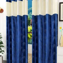 Bajo's Blue & Cream-Coloured 2 Pieces Self Design Door Curtains-32