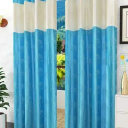 Bajo's Blue & Cream-Coloured 2 Pieces Self Design Velvet Door Curtains-27