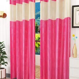 Bajo's Pink & Cream-Coloured 2 Pieces Self Design Door Curtains-30
