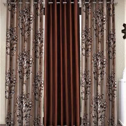 Fashion String Brown & White Set of 3 Floral Door Curtain-17