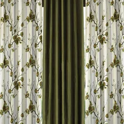 Fashion String Green & White Set of 3 Floral Door Curtain-0