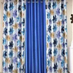Home Sizzler Blue & Off White Set of 3 Floral Door Curtain-image-95