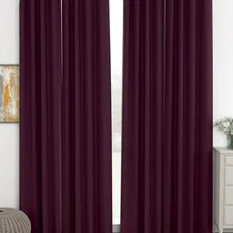 Story@Home Faux Silk Solid 300GSM Purple Room Darkening Blackout Door Curtain - Set of 4-image-88