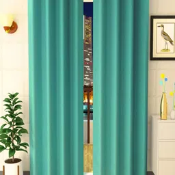 Homefab India Turquoise Blue Pack of 2 Black Out Long Door Curtain-image-91