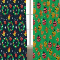THEYAYACAFE Green 2 Pieces Printed Velvet Black Out Long Door Curtains-image-12