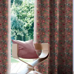 CASABLEU Red 2 Pieces Floral Black Out Long Door Curtains-15