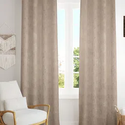 Kraftiq Homes Beige & Gold Toned 2 Pieces Abstract Black Out Velvet Long Door Curtains-picture-53