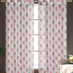 AH ARTSY HOME PED Tissue Net Marron & White 2 Pcs Floral Tissue Net Sheer Door Curtains-image-41