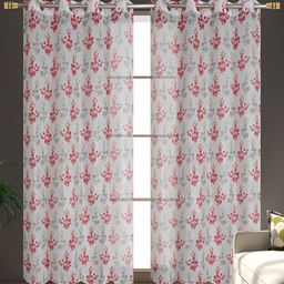 AH ARTSY HOME Tissue Net Maroon & White 2 Pcs Floral Tissue Net Sheer Door Curtains-image-46