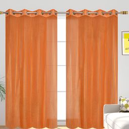 AH ARTSY HOME Orange 2 Pieces Striped Sheer Door Curtain-image-36
