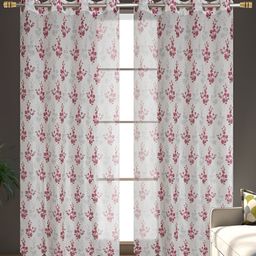AH ARTSY HOME Red & White 2 Pcs Floral Printed Tissue Net Sheer Door Curtains-image-86