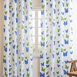 HOMEMONDE White & Blue 2 Pieces Floral Cotton Sheer Door Curtains-image-15