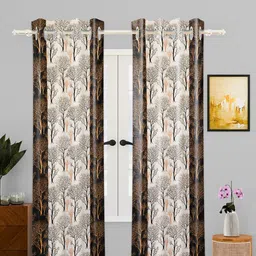 Kuber Industries Brown & Beige 3 Pieces Floral Printed Sheer Door Curtains-picture-26