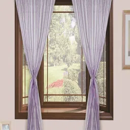 Homefab India Purple 2 Pieces Striped Sheer Door Curtains-image-12