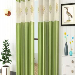 Homefab India Green & Beige Set of 2 Floral Sheer Long Door Curtain-16