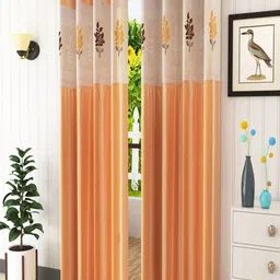 Homefab India Beige & White Set of 2 Floral Sheer Long Door Curtains- 9 Feet-picture-24