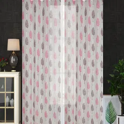 Aura Pink & White 2 Pieces Floral Printed Sheer Long Door Curtain-42