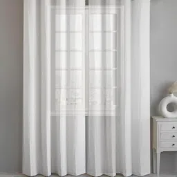 LINENWALAS Happy Sleeping 2 Pcs White Cotton Sheer Long Door Curtains-picture-11