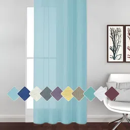 THE CONVERSION Turquoise Blue Linen With Slub Textured Sheer Long Door Curtain-picture-25