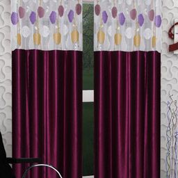 Homefab India Magenta & White Set of 2 Sheer Door Curtain-22