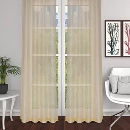 THE CONVERSION Gold Toned 2 Pieces Striped Lightweight Tissue Sheer Door Curtains-53