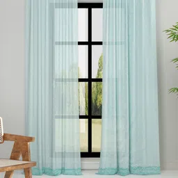 Fabindia Teal Ethnic Motifs Long Door Curtain-42