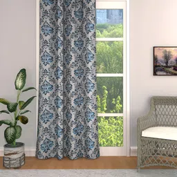 THE CONVERSION Turquoise Beige & Blue Ethnic Motifs Jacquard Long Door Curtain-image-17